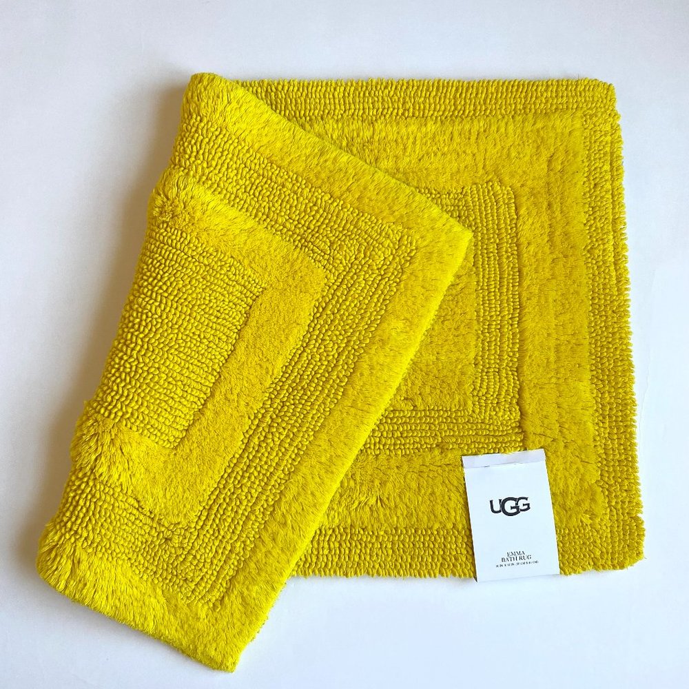 NWT UGG Bath Mat Bath Rug Yellow Cotton Reversible 20x32 in